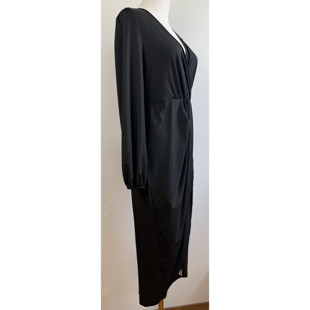Halara Dress Small Black Midi V Neck Long Sleeve NWT‎